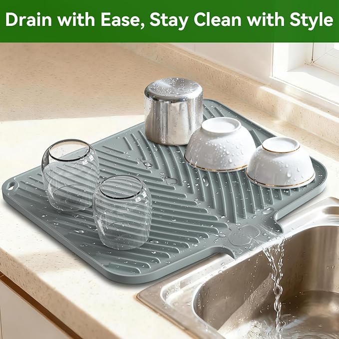 Belife Dish Drying Mat for Kitchen Counter, Silicone Dish Drainers Pad - Image 3