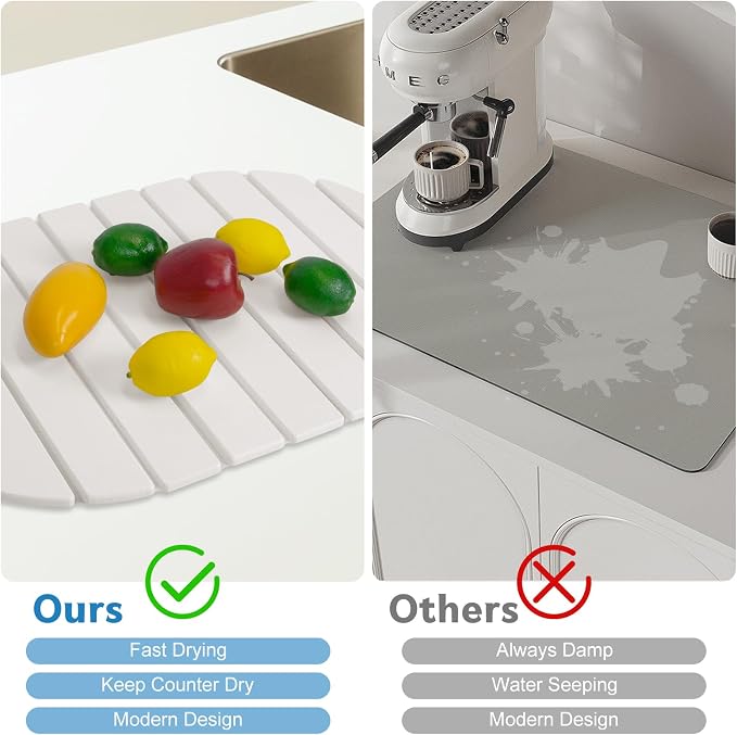 Stone Drying Mat for Kitchen Counter, Foldable 24"x16"Large Absorbent - Image 6