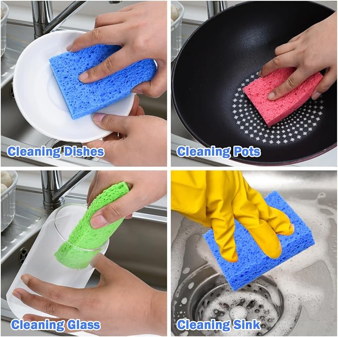 YoleShy 48 Pack Sponges Kitchen Natural Compressed Cellulose Sponges Durable - Image 6