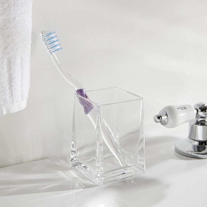 Huang Acrylic Clear Square Tapered Bathroom Toothbrush Holder/Tumbler | Easy to - Image 3