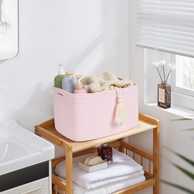 3-Pack Shelf Baskets for Organizing, Woven Storage Basket for Shelves, Cotton - Image 7