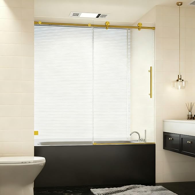 56-60" W x 60" H Bathroom Frameless Tub Sliding Shower Door, Soft-Close Bathtub by Unknown