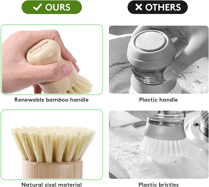 4 Pack Bamboo Dish Brush, Dish Scrubber Brush - Image 6