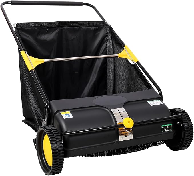 2026 Upgraded 26 Inch Push Lawn Sweeper | 4 Spinning Brushes & Adjustable Height by Qinazoe