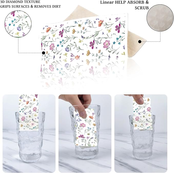 Floral Swedish Dish Cloths for Kitchen, 6 Pack Reusable Wildflowers Swedish - Image 3