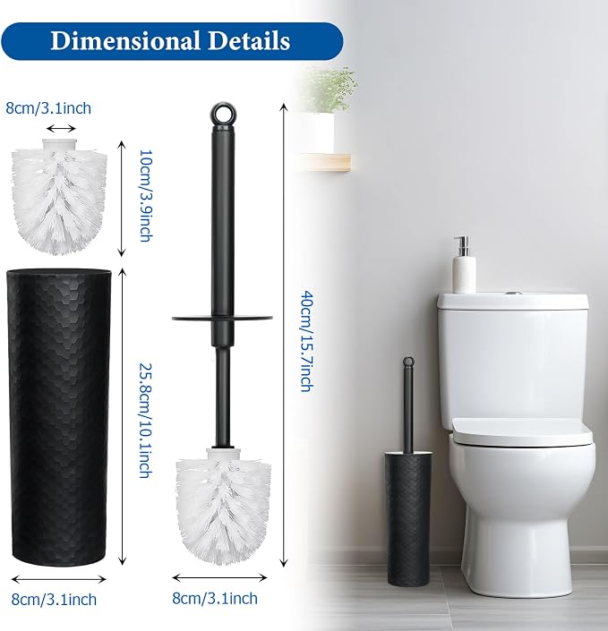Topsky Toilet Brush, 2 Pack Compact Toilet Brush & Holder Set, Plastic Round - Image 4