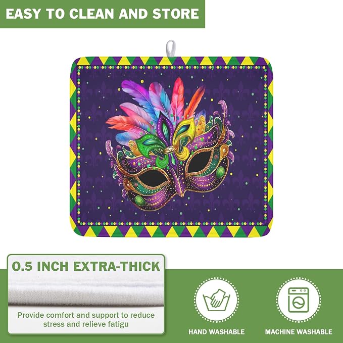 Mardi Gras Dish Drying Mat for Kitchen Counter Masquerade Mask Feather Dishes - Image 5