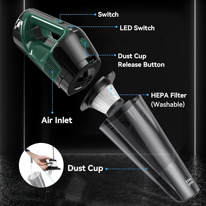 Minthouz Handheld Vacuum Cordless, Strong Suction Car Vacuum Cleaner - Image 8