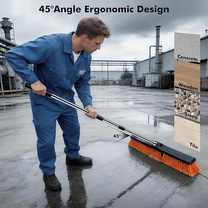 24" Push Broom, Heavy Duty Outdoor Commercial Broom - Image 6