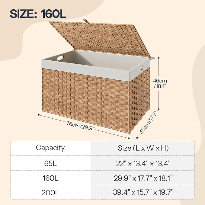 HOOBRO Storage Basket with Lid, 42.3 Gallon Wicker Basket, Handwoven Blanket - Image 5