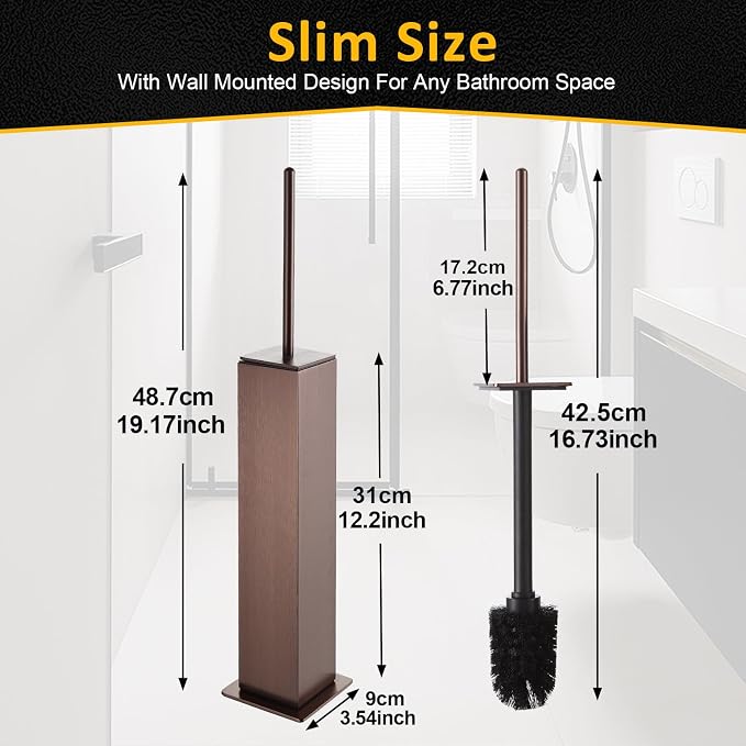 Toilet Brush and Holder Floor Standing, Brushed Rose Gold - Image 3