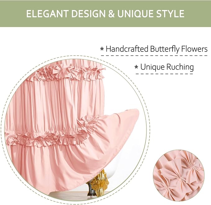 Peach Small Stall Ruffle Shower Curtain 36" W x 72" H, Vintage Handcrafted Bow - Image 3