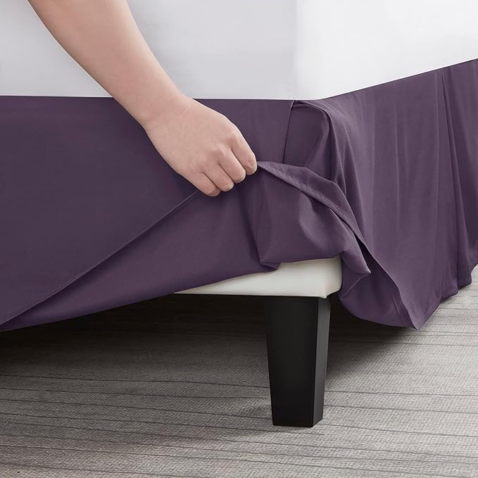 Nestl Dark Purple Twin Bed Skirt - Twin Size Bed Skirt 14 Inch Drop - Brushed Microfiber Bed Skirts - Hotel Quality Pleated Bed Skirt - Shrinkage & Fade Resistant