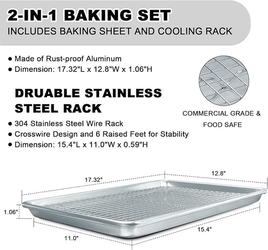 Half Sheet Pans with Rack Set, 18 Inch Commercial Quality Baking Sheet Pan Set - Image 2