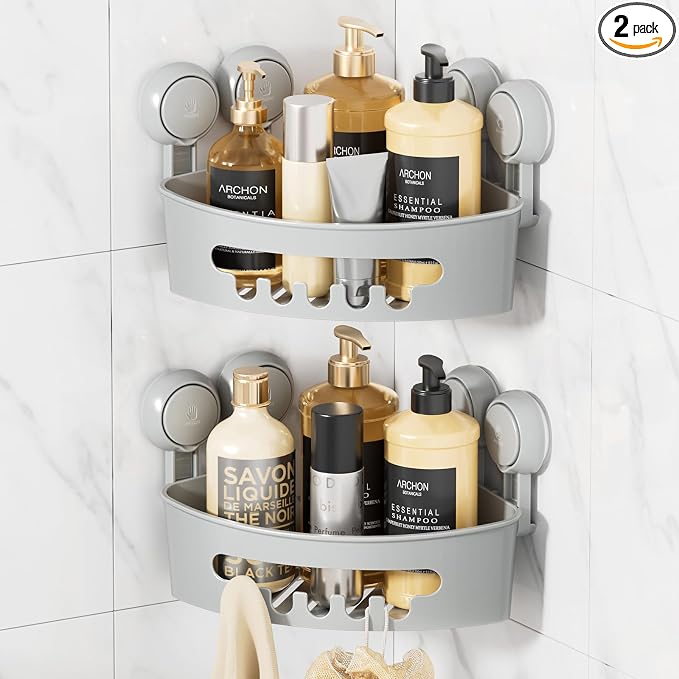 LEVERLOC Corner Shower Caddy Suction Cup, shower shelves suction cup, 2 Pack by LEVERLOC