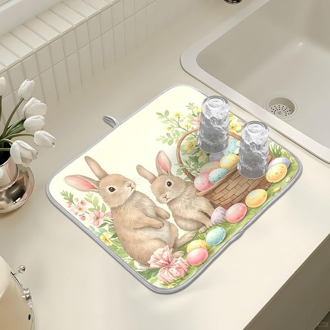 Cute Easter Bunny Rabbit Eggs Dish Drying Mat - Image 7