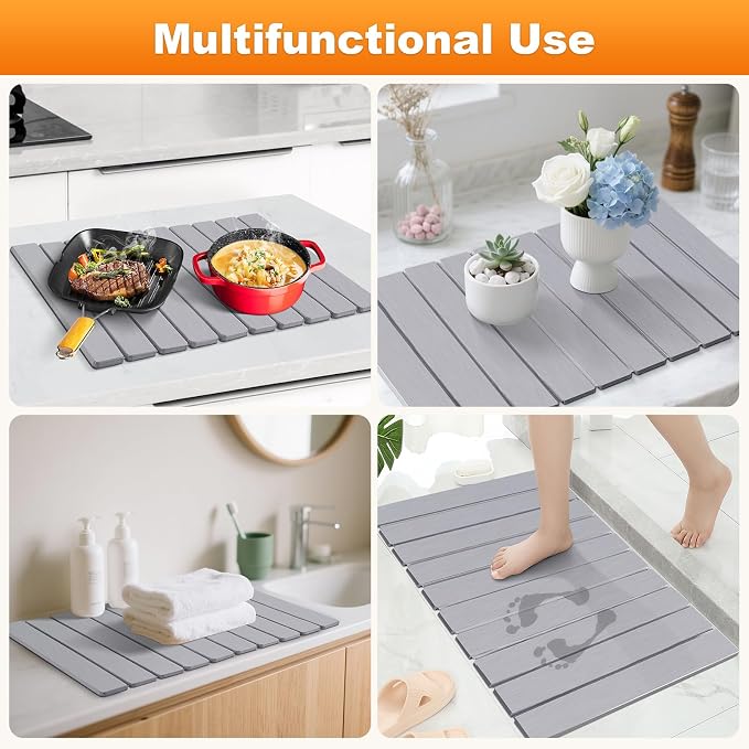 Stone Dish Drying Mat for Kitchen Counter, Collapsible Dish Drying Mat 24"×16" - Image 7