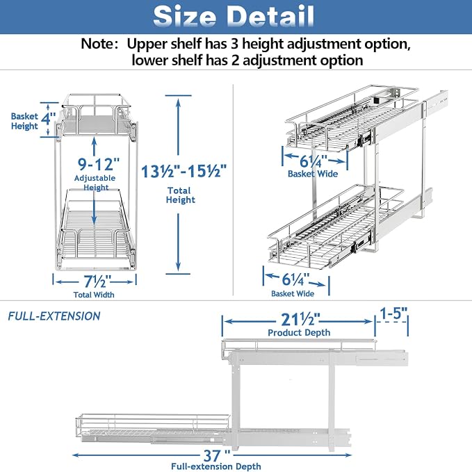 ROOMTEC Individual Pull Out Cabinet Organizer, 2 Tier Spice Rack Organizer - Image 3