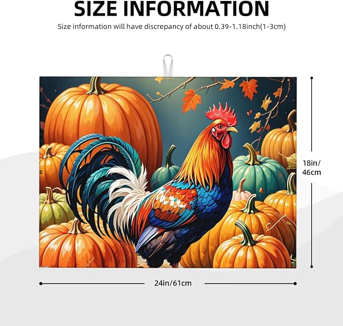 Rooster Pumpkin Dish Drying Mat Highly Absorbent Double-Sided Microfiber - Image 2