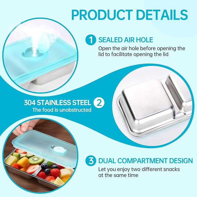 6 Pack Stainless Steel Snack Containers Reusable, Grab and Go 2 Compartment - Image 4