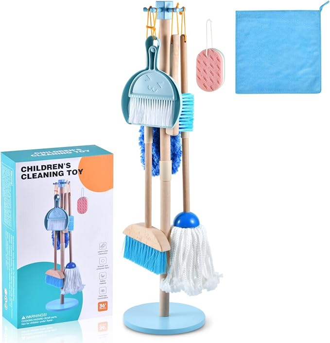 WHOHOLL 9 Pcs Wooden Kids Cleaning Toy Set, Cleaning Toys by WHOHOLL