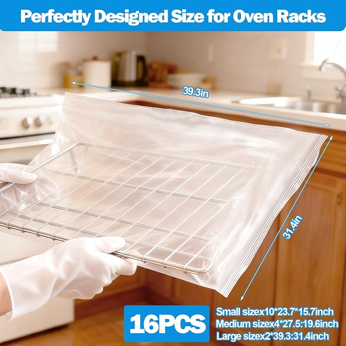 XANGNIER 16 Pack No Scrub Oven Rack Cleaning Bags, No Cleaner Included - Image 8
