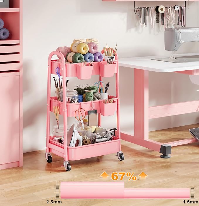 3 Tier Rolling Storage Cart Metal - Image 6