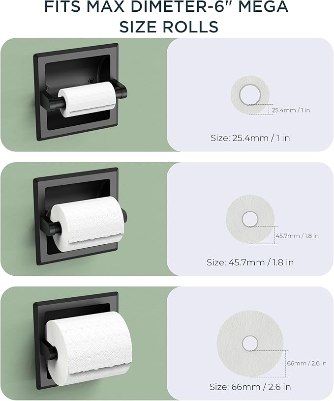 FORIOUS Recessed Toilet Paper Holder, Stainless Steel Durable Tissue Roll - Image 5