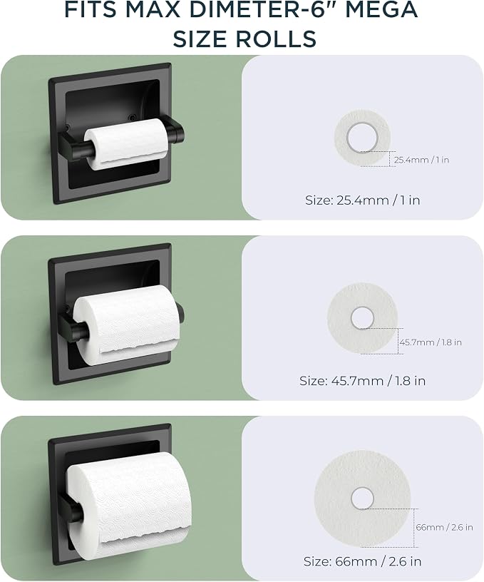 FORIOUS Recessed Toilet Paper Holder, Stainless Steel Durable Tissue Roll - Image 5