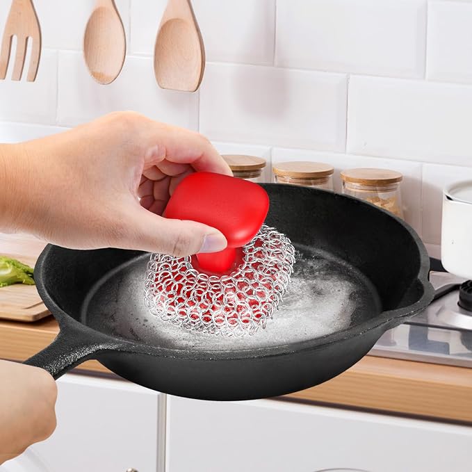 Cast Iron Scrubber | Dish Scrub Brush | 316 Cast Iron Cleaner Chainmail Scrubber - Image 2