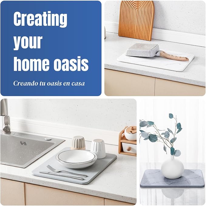 Quick Dry Stone Drying Mat for Kitchen Counter, Water-Absorbent Diatomaceous - Image 4