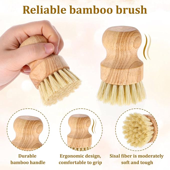 6 Packs Bamboo Dish Scrub Brushes Wok Brush Dish Scrubber Brush Kitchen - Image 3