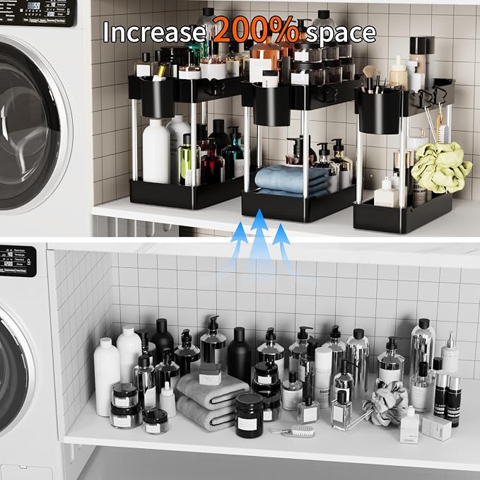 3 Pack Under Sink Organizers and Storage, 2 Tier Bathroom Cabinet Organizer - Image 5