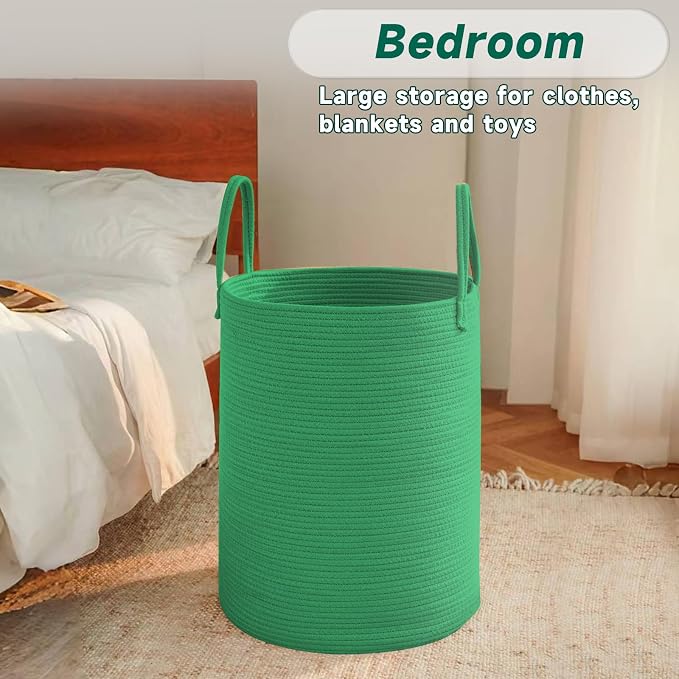 Large Woven Laundry Basket Hamper, 80L Cotton Rope Storage Bin - Image 4