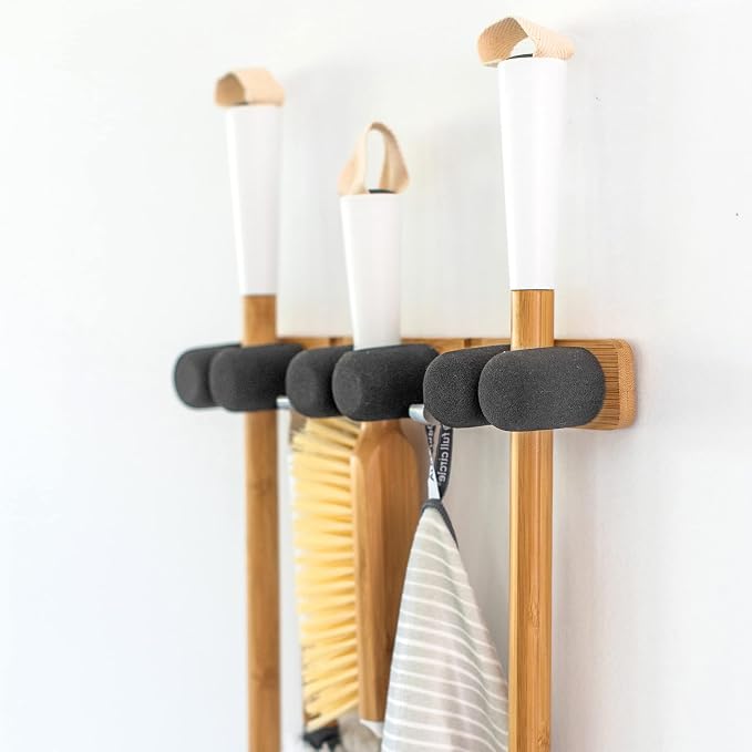 Full Circle Get A Grip, Wall-Mounted Mop and Broom Organizer, Lightweight Bamboo - Image 3