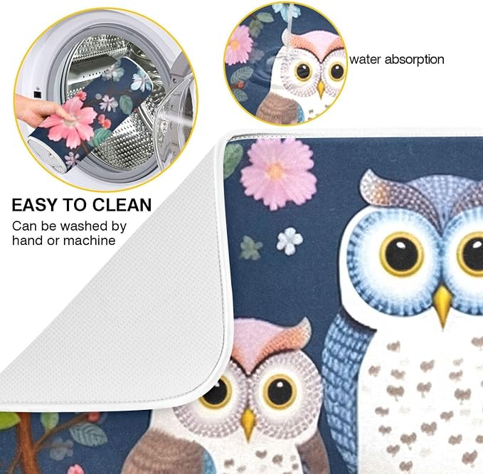 Dish Drying Mat Kitchen Counter Absorbent Three Owls Coffee Sink Mat Dish - Image 2