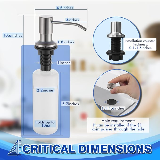 Built in Soap Dispenser for Kitchen Sink WEWE, Stainless Steel Brushed Nickel - Image 6