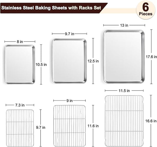 TeamFar Baking Sheet with Rack Set, 17.6/12.5/10.5 Inch Stainless Steel Cookie - Image 2