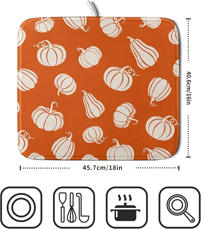 Fall Dish Drying Mat for Kitchen Counter Autumn White Pumpkins Festival - Image 2