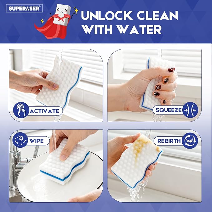 Magic Sponge Eraser, Tex-10 Scrub Melamine Sponges, Heavy Duty No Scratches - Image 4