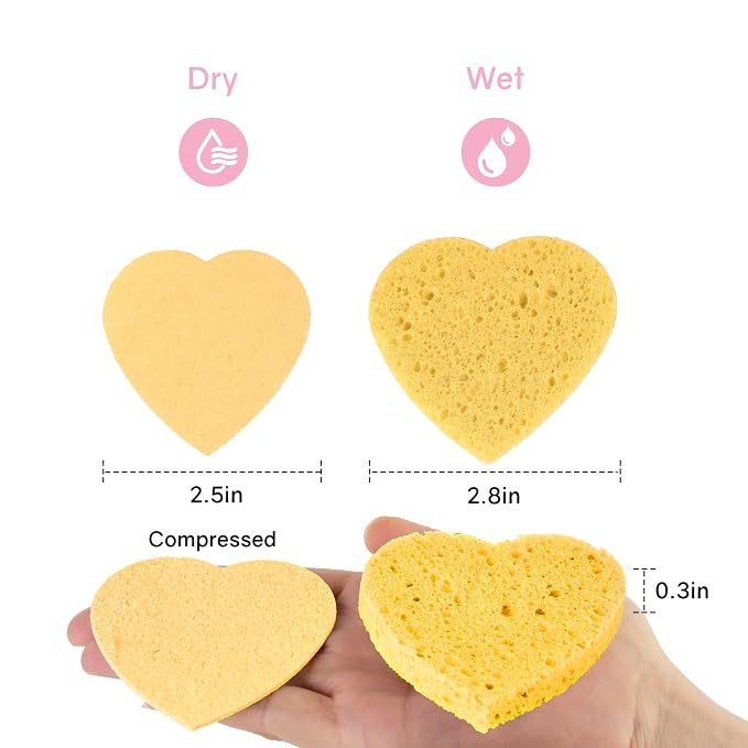 50-Count Heart Shape Compressed Facial Sponges, 100% Natural Cellulose Face - Image 2