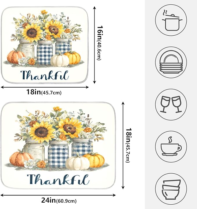 Autumn Pumpkin and Sunflower Floral Vase Dish Drying Mat - Image 2