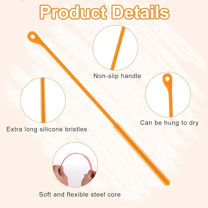 2pcs Silicone Straw Cleaner Brush, 9.44in Extra Long Reusable Straw Brush - Image 4