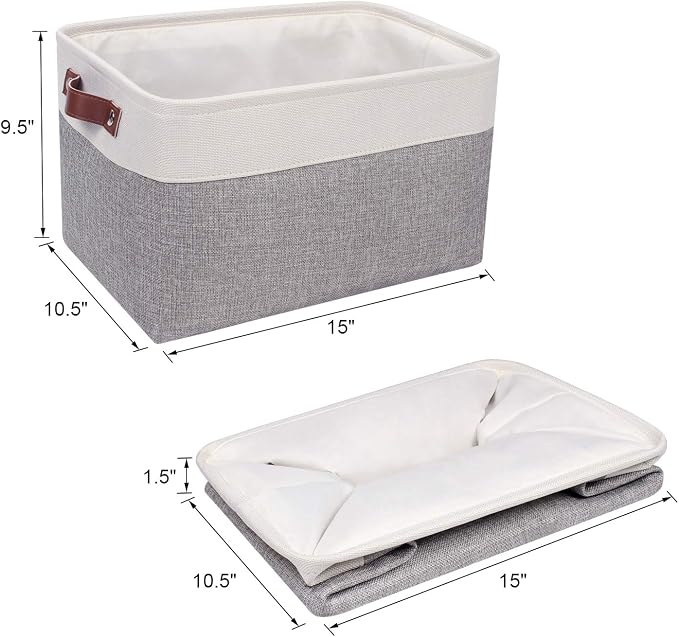 Univivi 15 inch Large Storage Baskets 4PC Gray Hard Bottom Foldable Storage Bins - Image 4