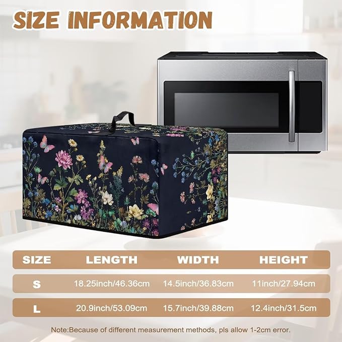Microwave Dust Cover, Floral Heat-Resistant Waterproof Polyester Fabric Microwave Oven Dust Cover Case Dustproof Protections Protector for Microwaves Ovens