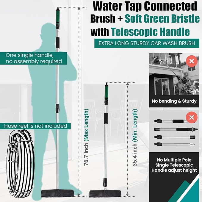 76.7" Sturdy Handle Water Push Floor Broom Green Bristles Cleaning Path 12.2" - Image 2