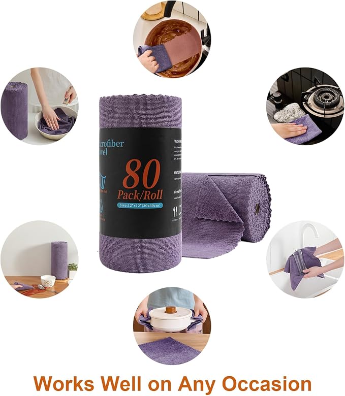 80 Pack Microfiber Cleaning Cloth Roll, Lint Free Rags & Tear Away Reusable - Image 7