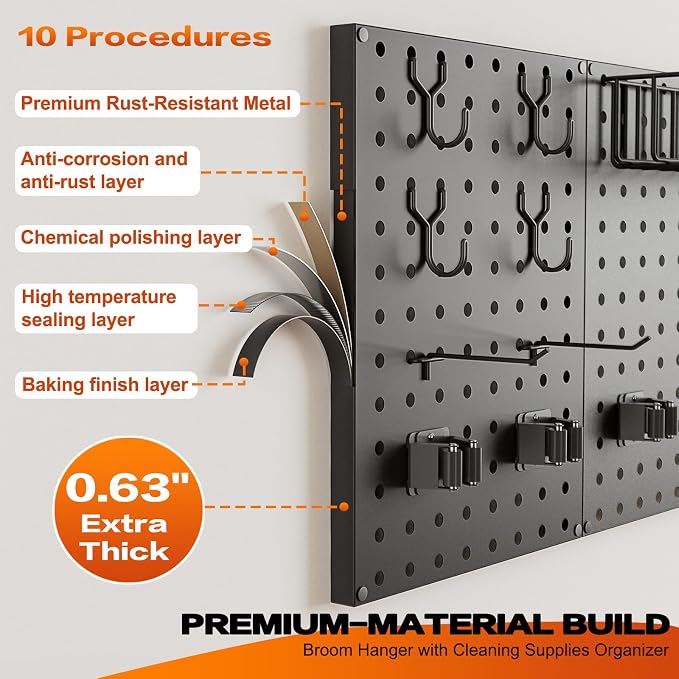 Broom Holder Wall Mount, Peg Board Wall Organizer - Image 7