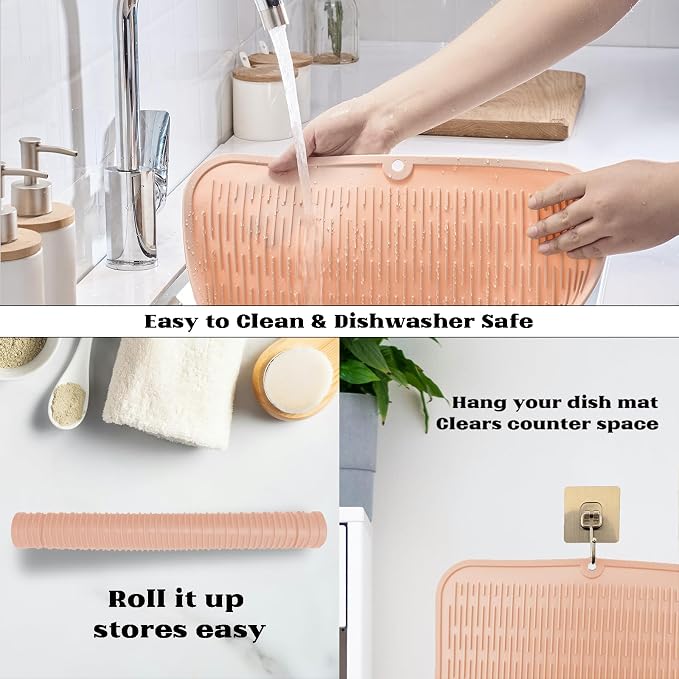 ZLR Silicone Dish Drying Mat for Kitchen Counter, Eco-Friendly Fast Dry Dish Mat - Image 4