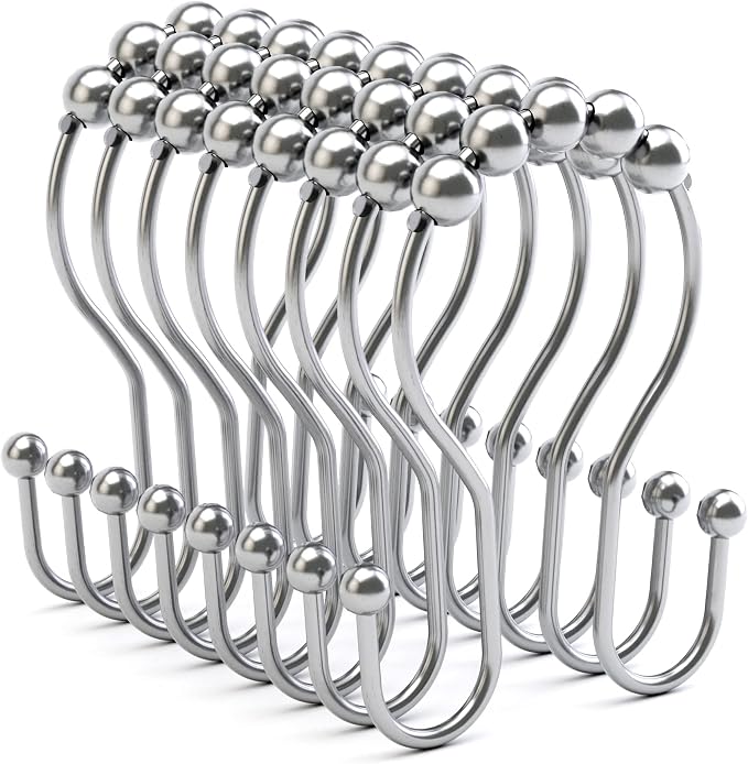 Shower Curtain Hooks Chrome Shower Curtain Rings Rust Proof, Smooth Glide by Bathway